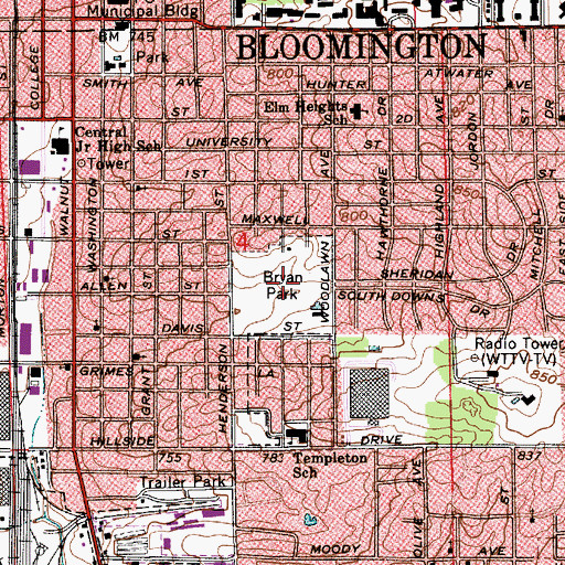 Topographic Map of Bryan Park, IN