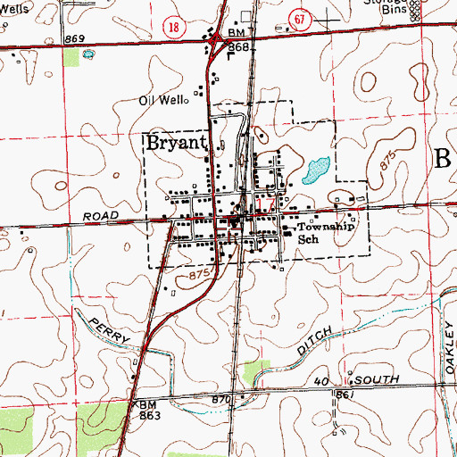 Topographic Map of Bryant, IN