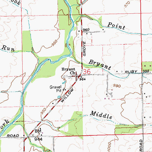 Topographic Map of Bryant Church, IN