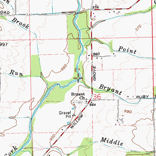 Topographic Map of Bryant Creek, IN