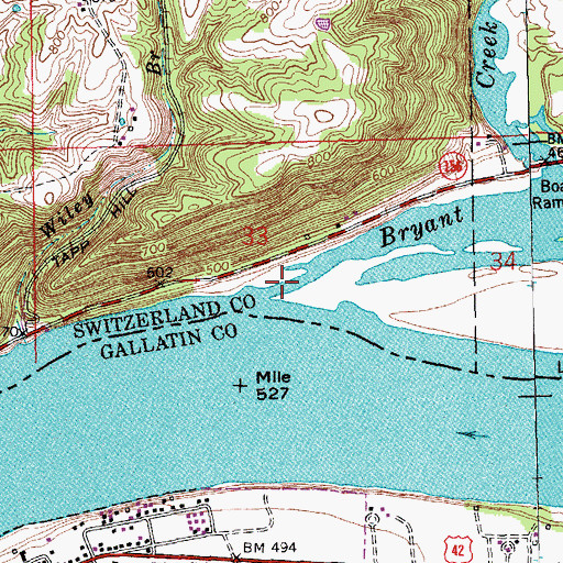 Topographic Map of Bryant Creek, IN