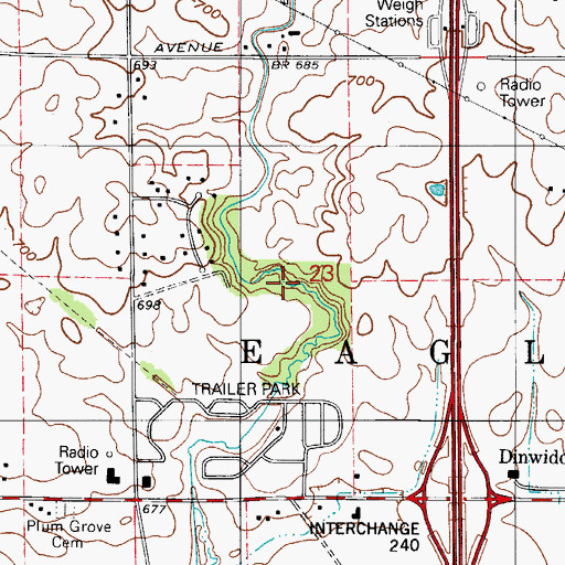 Topographic Map of Bryant Ditch, IN