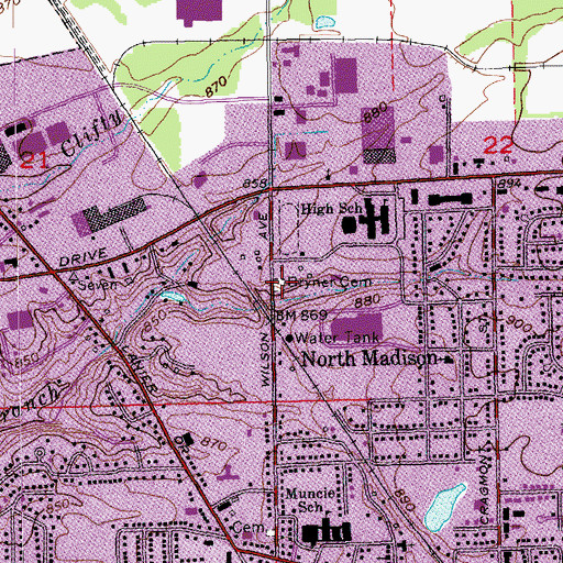 Topographic Map of Bryner Miner Cemetery, IN