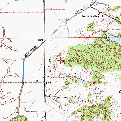 Topographic Map of Bucher Cemetery, IN
