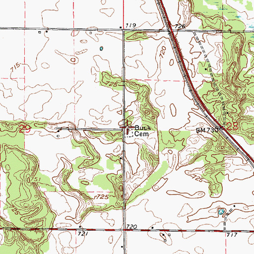 Topographic Map of Buck Cemetery, IN