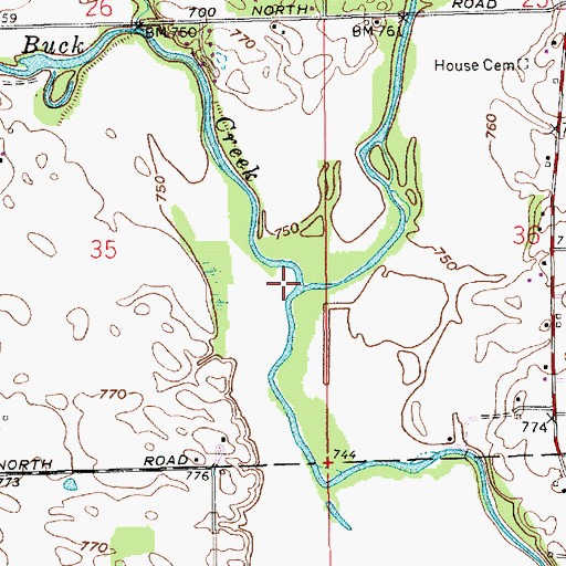 Topographic Map of Buck Creek, IN