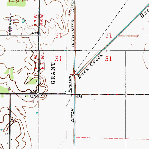 Topographic Map of Buck Creek, IN