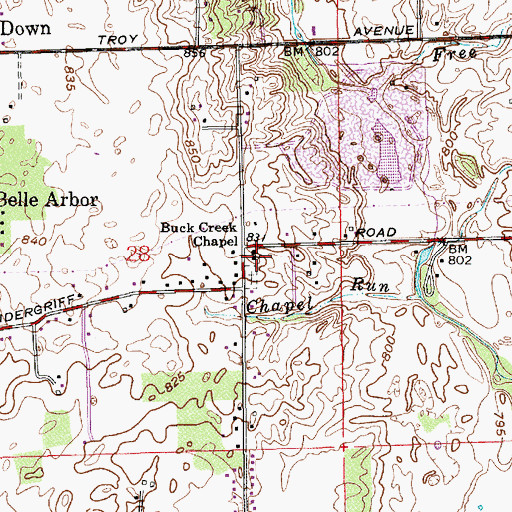 Topographic Map of Buck Creek Independent Christian Chapel, IN