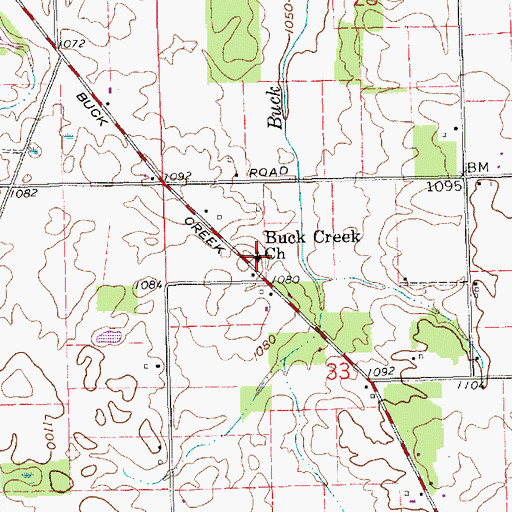 Topographic Map of Buck Creek Church, IN