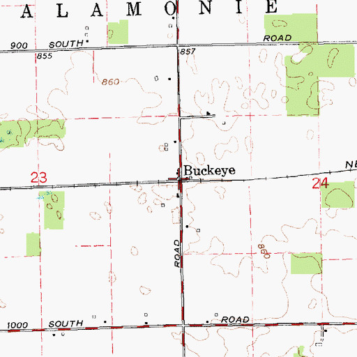 Topographic Map of Buckeye, IN