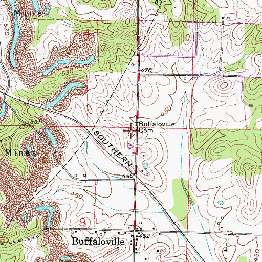 Topographic Map of Buffaloville Cemetery, IN