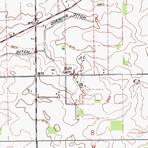 Topographic Map of Bull Cemetery, IN