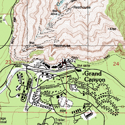 Topographic Map of El Tovar Hotel, AZ