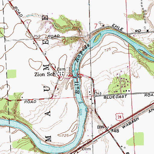 Topographic Map of Bull Rapids, IN