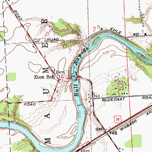 Topographic Map of Bull Rapids Bridge, IN