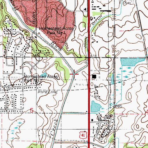 Topographic Map of Bull Run, IN