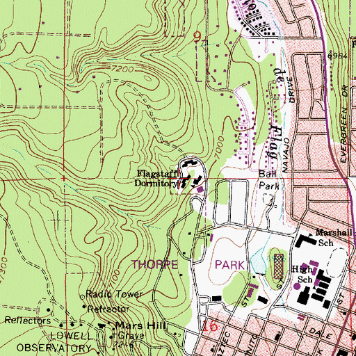 Topographic Map of Flagstaff Dormitory, AZ