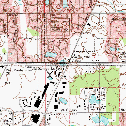 Topographic Map of Bulls-Eye Lake, IN