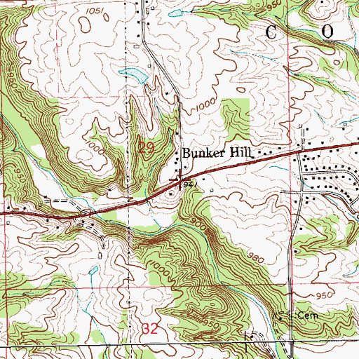 Topographic Map of Bunker Hill, IN