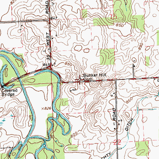 Topographic Map of Bunker Hill Cemetery, IN