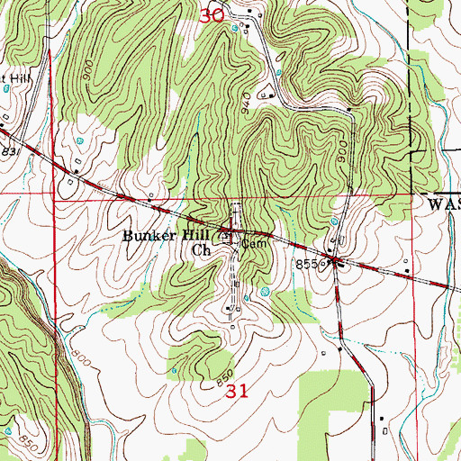 Topographic Map of Bunker Hill Church, IN