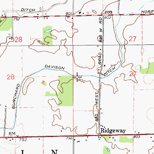 Topographic Map of Burchard Davison Ditch, IN