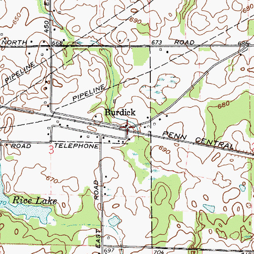 Topographic Map of Burdick, IN