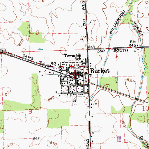 Topographic Map of Burket, IN