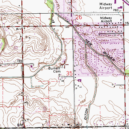 Topographic Map of Burkett Cemetery, IN