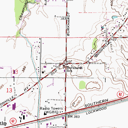 Topographic Map of Burkhardt School, IN