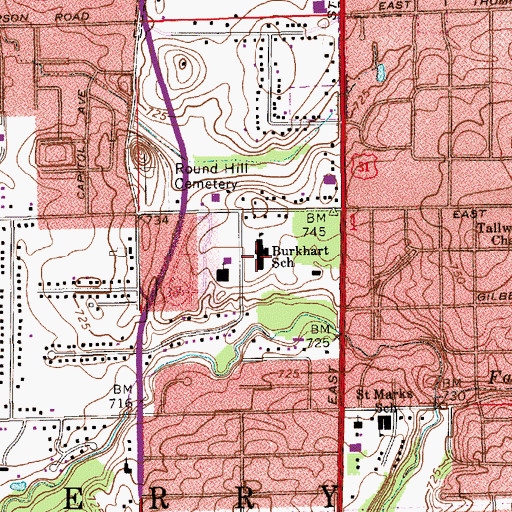 Topographic Map of William Henry Burkhart Elementary School, IN