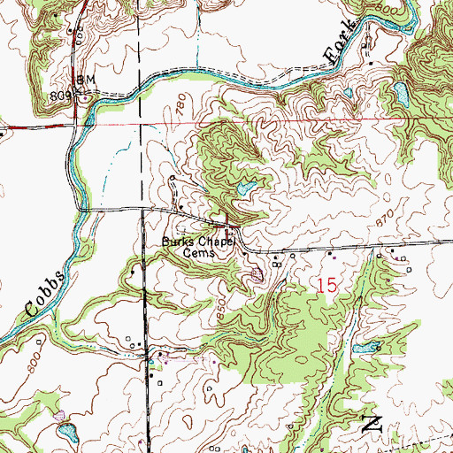 Topographic Map of Burks Chapel Cemetery, IN