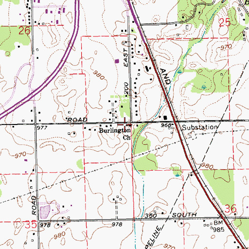 Topographic Map of Burlington Church, IN