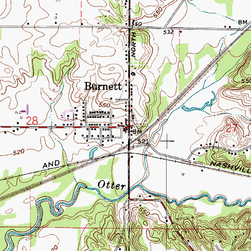 Topographic Map of Burnett, IN