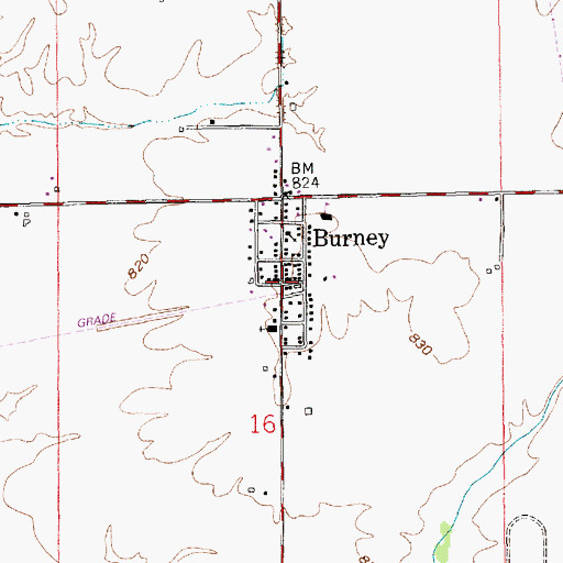 Topographic Map of Burney, IN