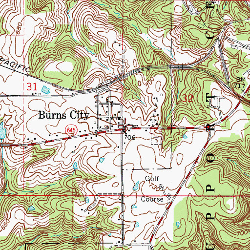 Topographic Map of Burns City, IN