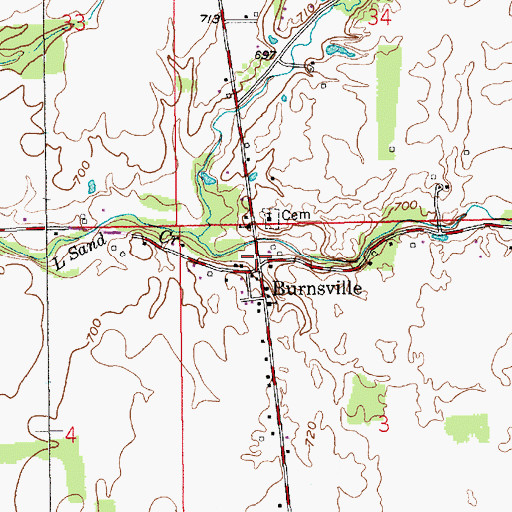 Topographic Map of Burnsville, IN