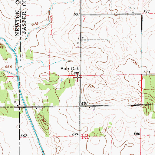Topographic Map of Burr Oak Cemetery, IN