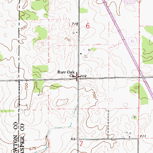 Topographic Map of Burr Oak Church, IN