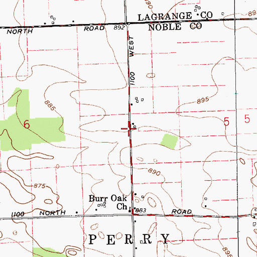 Topographic Map of Burr Oak Church, IN