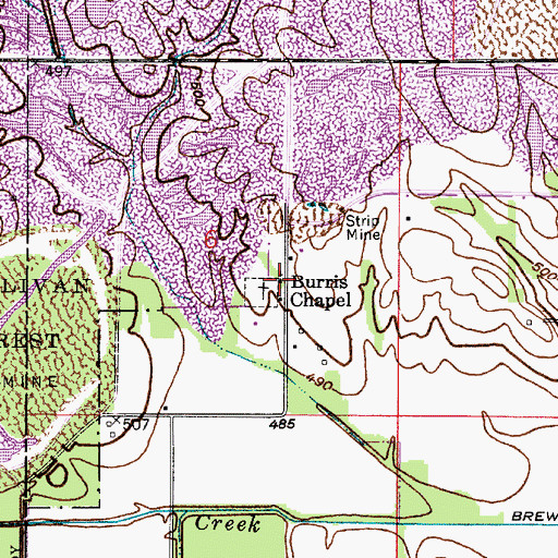 Topographic Map of Burris Chapel, IN