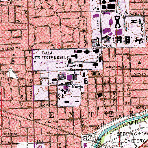 Topographic Map of Burris School, IN