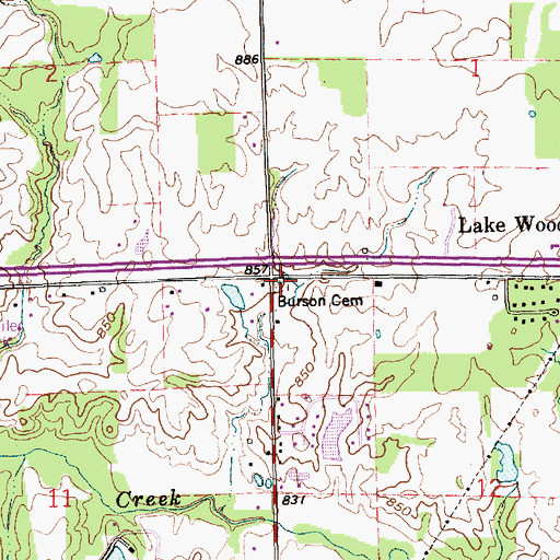 Topographic Map of Burson Cemetery, IN