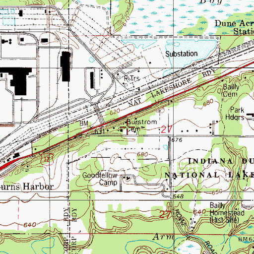 Topographic Map of Burstrom Cemetery, IN