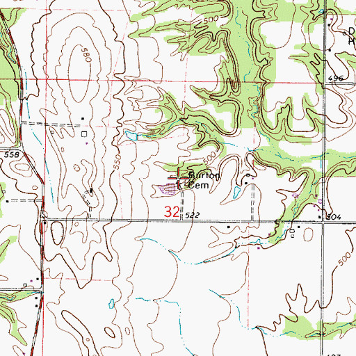 Topographic Map of Burton Cemetery, IN