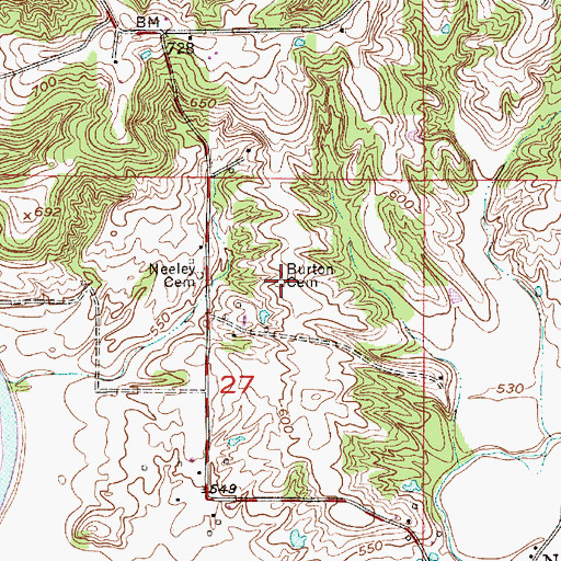 Topographic Map of Burton Cemetery, IN