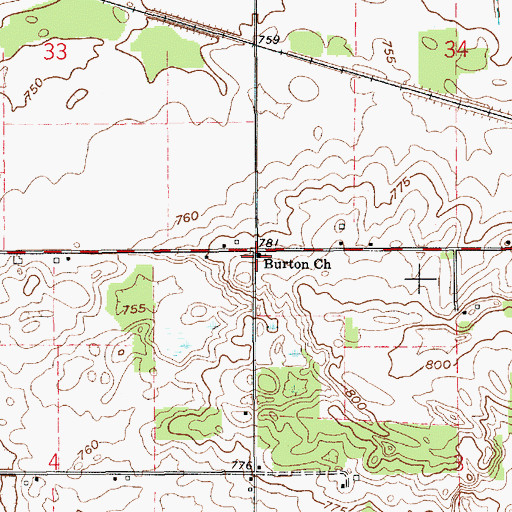 Topographic Map of Burton Church, IN