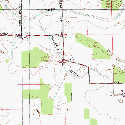 Topographic Map of Busard Ditch, IN