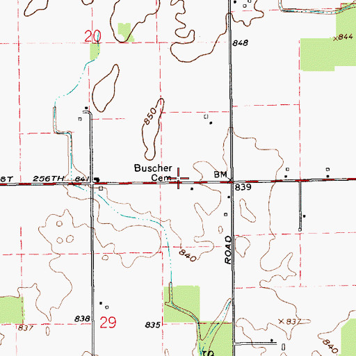 Topographic Map of Buscher Cemetery, IN