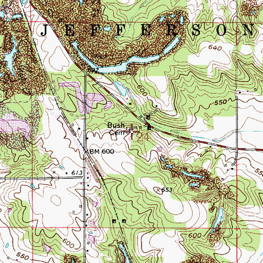 Topographic Map of Bush Cemetery, IN